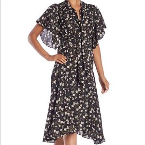 Max Studio Flutter Sleeve Tie Neck Floral Dress